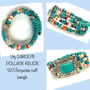 Vtg  Navajo CAROLYN POLLACK RELIOS 925 Turquoise cuff bangle